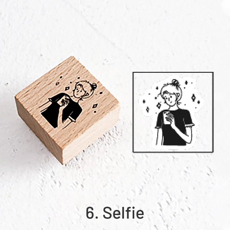 Good Day Cartoon Character Cat Wooden Rubber Stamp