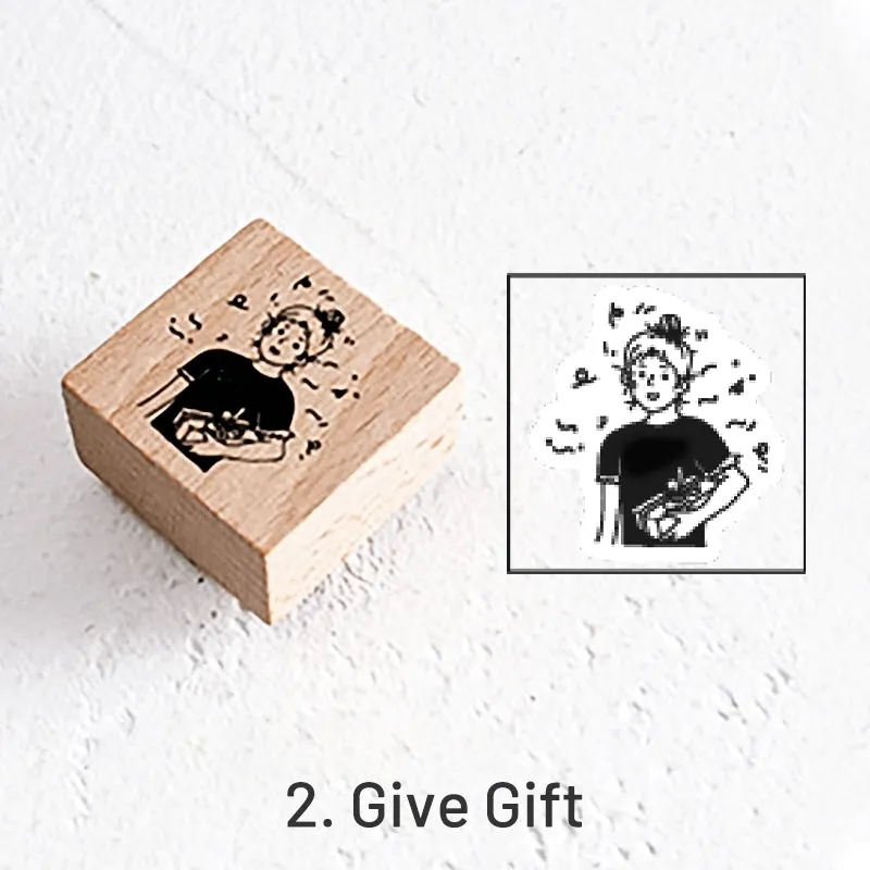 Good Day Cartoon Character Cat Wooden Rubber Stamp
