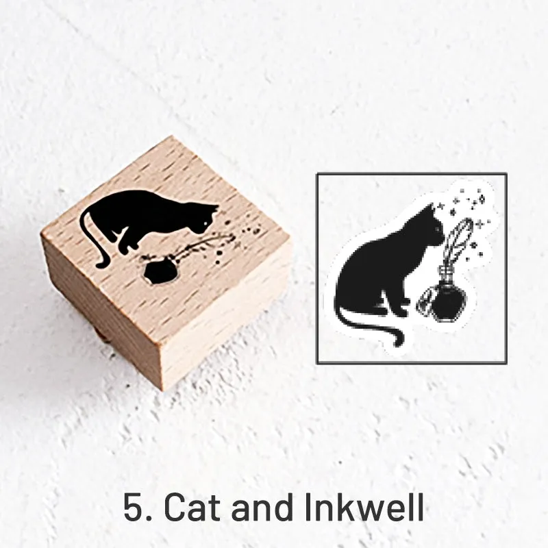Good Day Cartoon Character Cat Wooden Rubber Stamp
