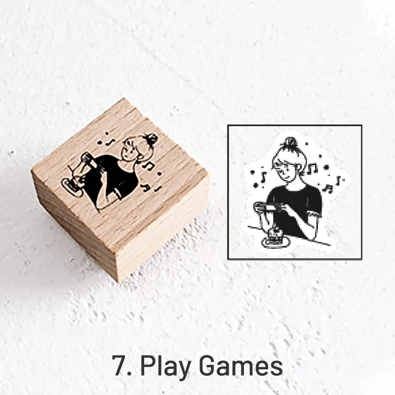 Good Day Cartoon Character Cat Wooden Rubber Stamp