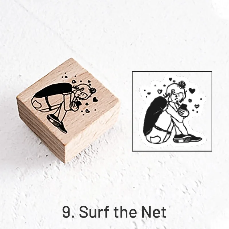Good Day Cartoon Character Cat Wooden Rubber Stamp