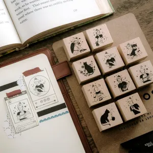 Good Day Cartoon Character Cat Wooden Rubber Stamp