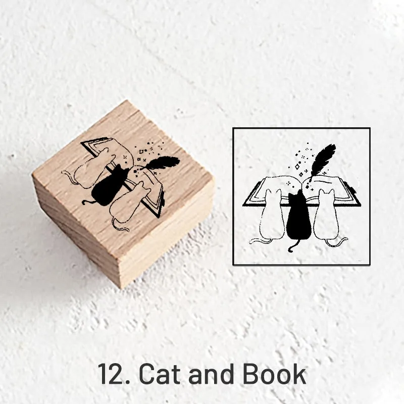 Good Day Cartoon Character Cat Wooden Rubber Stamp