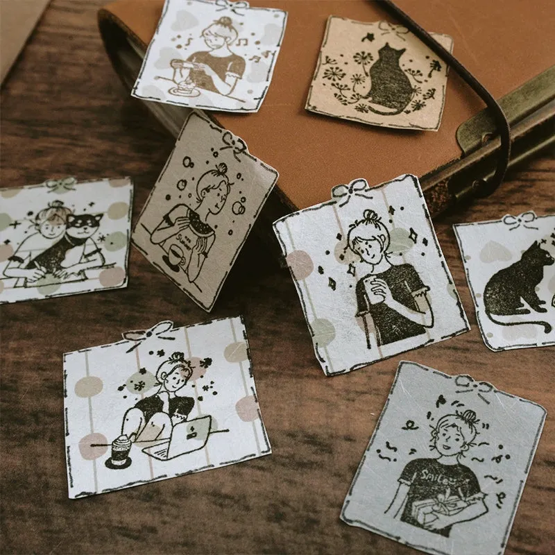 Good Day Cartoon Character Cat Wooden Rubber Stamp