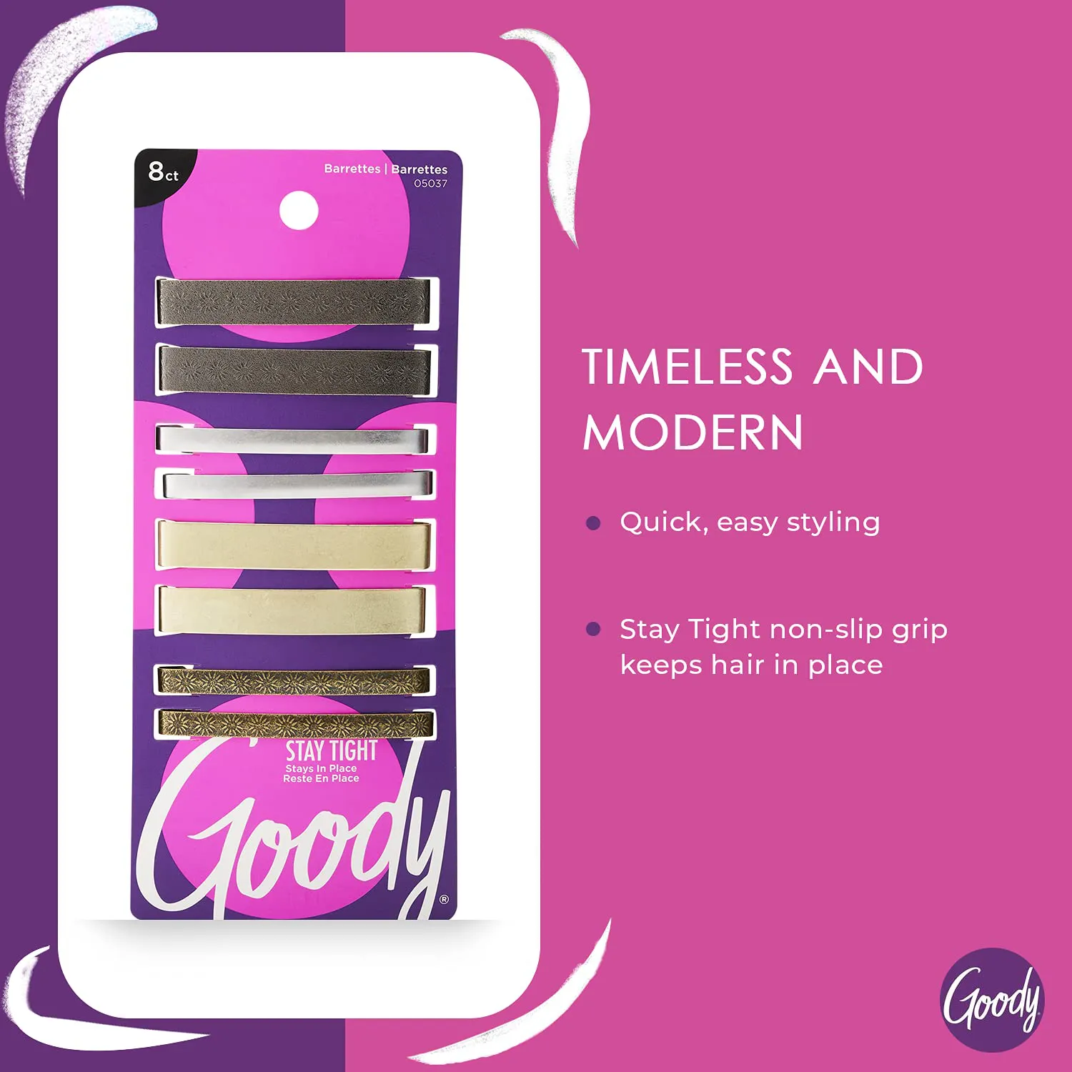 Goody Classics Metal Hair Barettes, 2 3/8 Inches, 8 Count (Pack of 2)