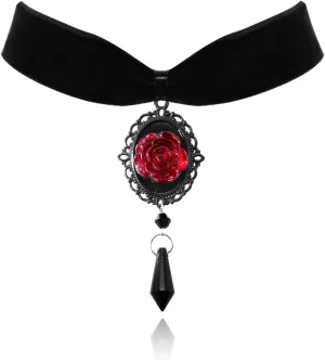 Gothic Black Rose Choker Necklace for Women,Black Velvet Cameo Pendent Choker Necklace Vintage Black Choker Necklace Goth Jewelry Witch Costume Accessories