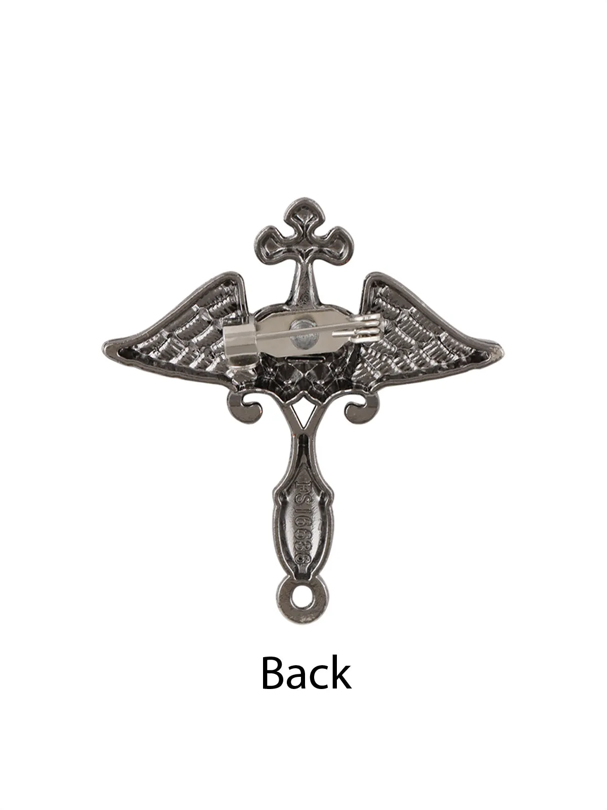 Gothic Design Cross & Wings Gunmetal Brooch