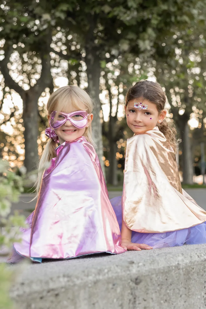 Great Pretenders Super-Duper Tutu/Cape/Mask, Metallic Pink/Light Blue, Size 4-6