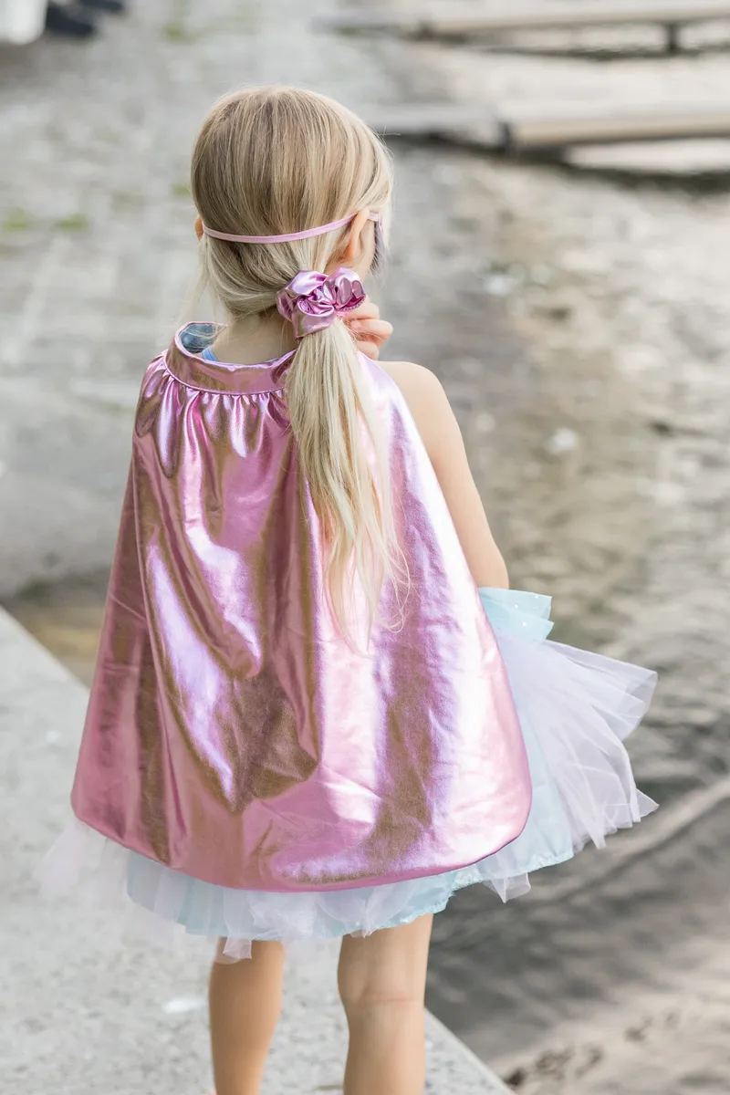 Great Pretenders Super-Duper Tutu/Cape/Mask, Metallic Pink/Light Blue, Size 4-6