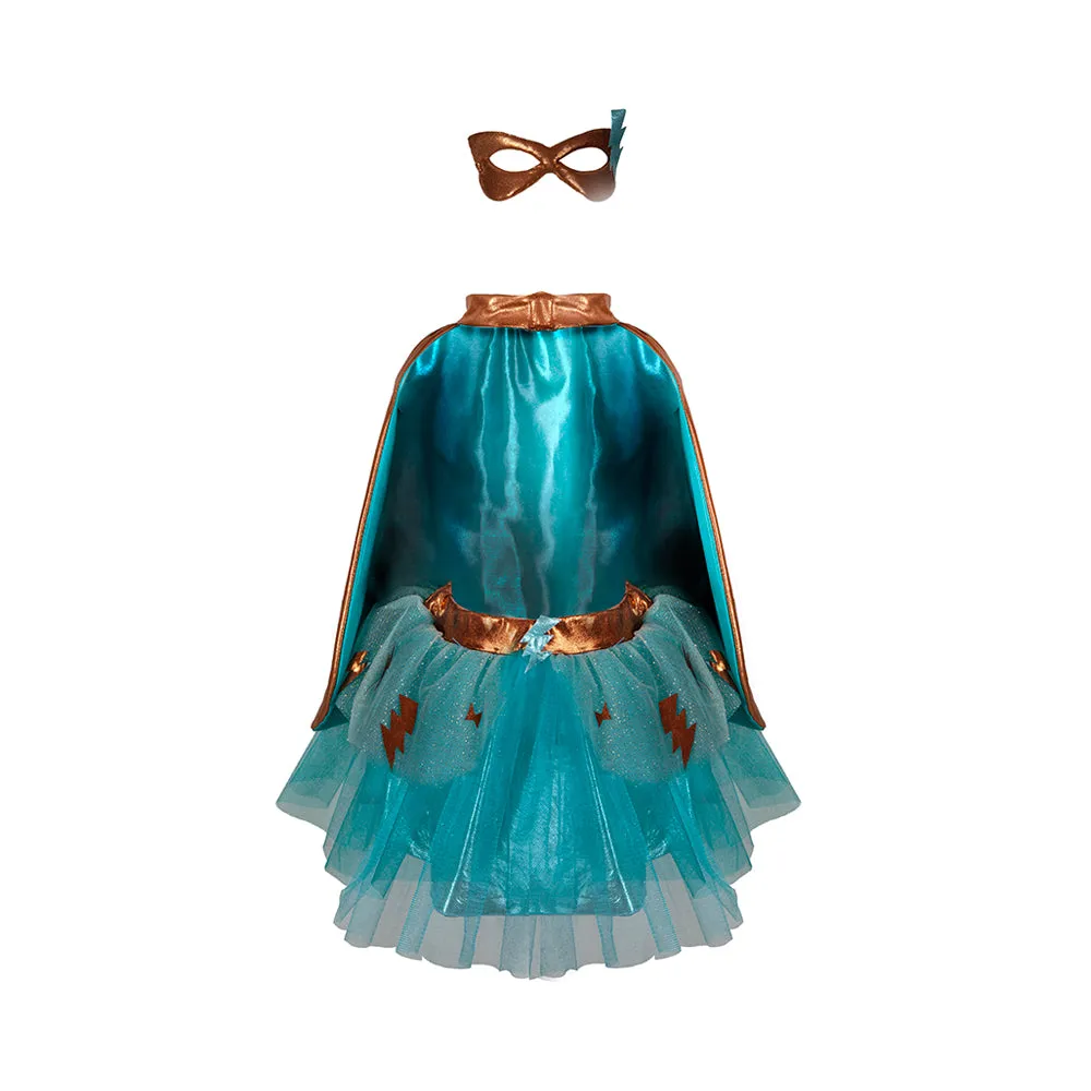 Great Pretenders Turq./Copper Super-Duper Tutu, Cape and Mask, Size 4-6