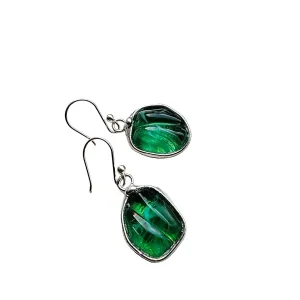 Green Glass Earrings for Women, Vintage Nugget Bead, .925 Sterling Silver Ear Wires, Artisan Hand Crafted by Bayou Glass Arts