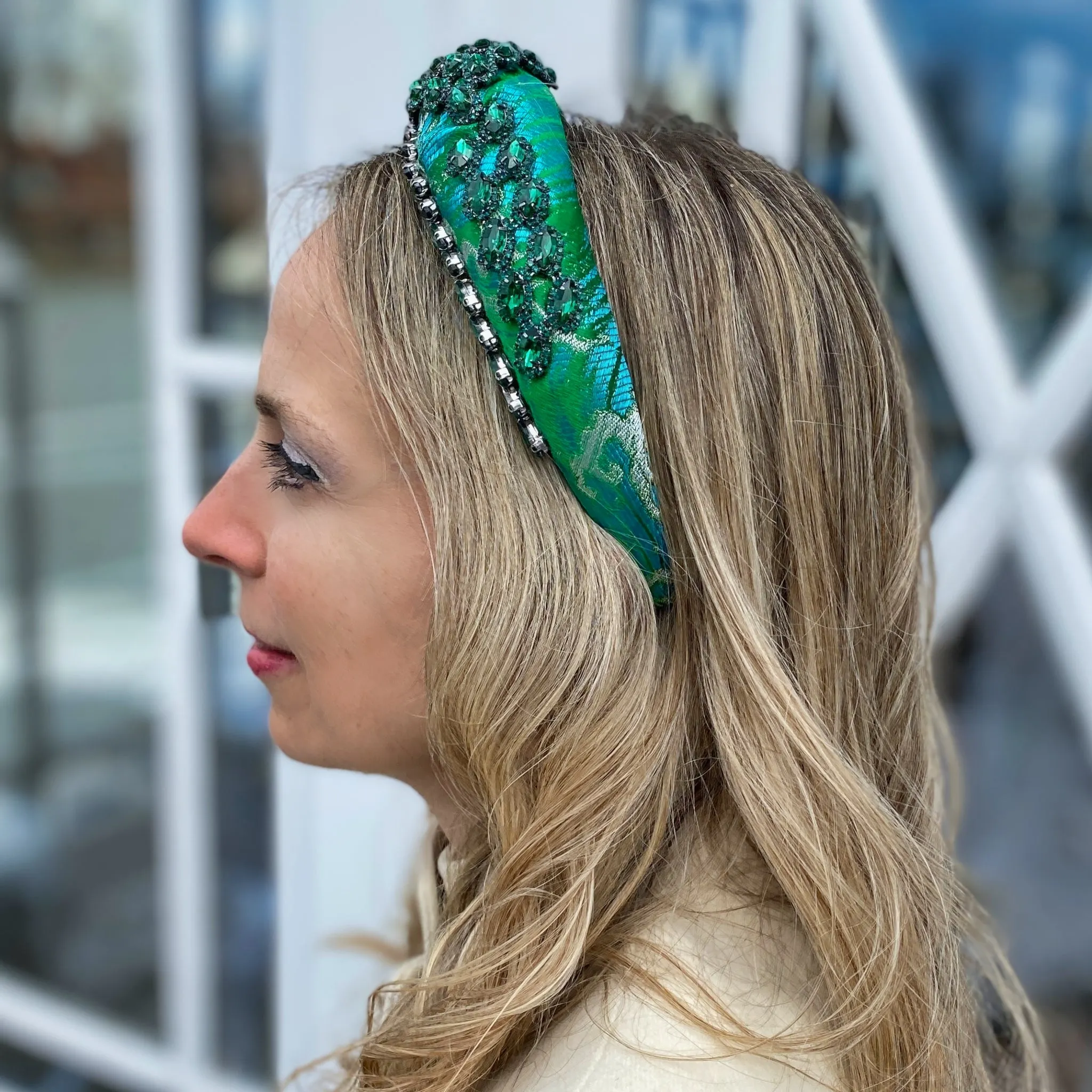 Green Headpiece Wedding Headband Races Headpiece Crystal