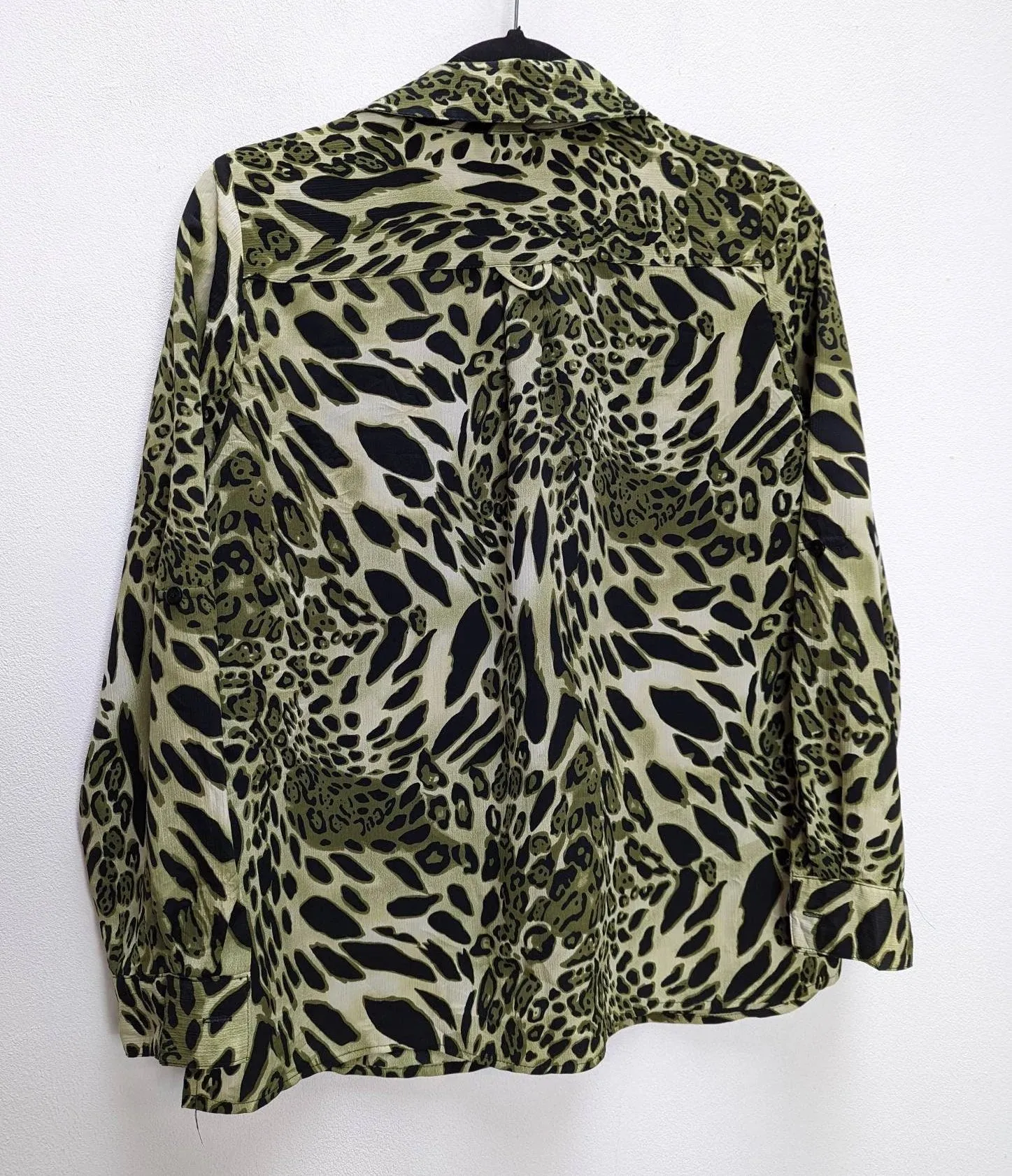 Green Leopard Print Blouse - M