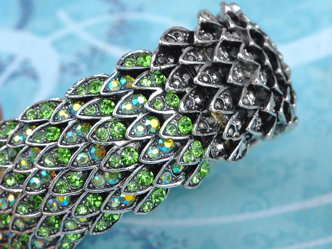 Green Multicolor Dragon Scales Bird Feather Bangle Bracelet