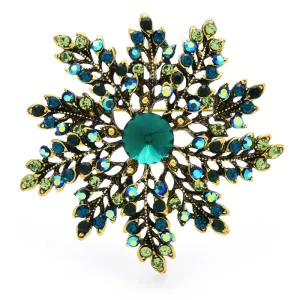 Green Rhinestone Snowflake Brooches For Women Beauty Flower Party Office Brooch