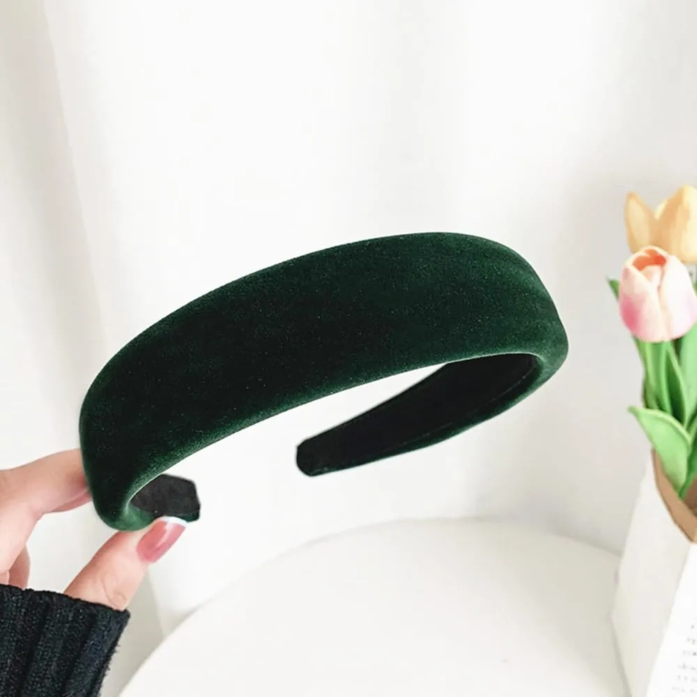 Green Velvet Padded Headbands for Women Fashion Non slip Comfortable Head Bands for Women (Green, one size)