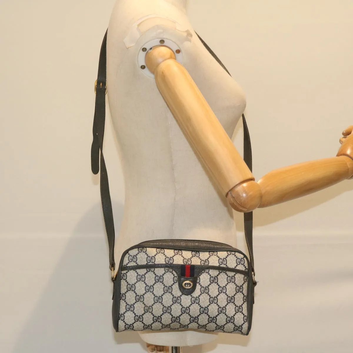 GUCCI GG Supreme Sherry Line Shoulder Bag Red Navy 116 02 089 bs10531