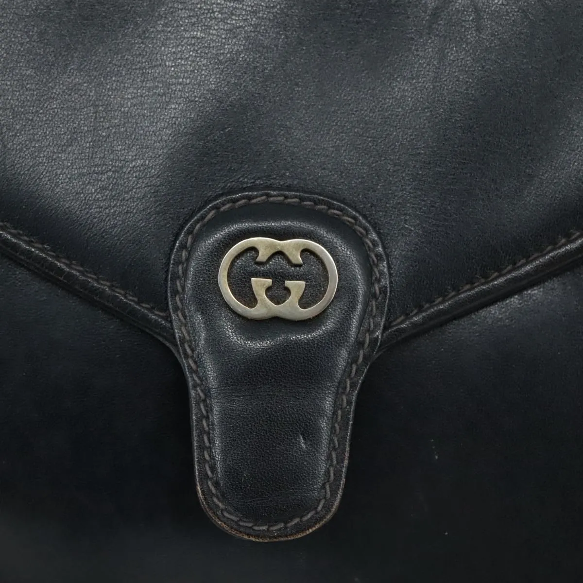 GUCCI Shoulder Bag Leather Navy Gold fm4236