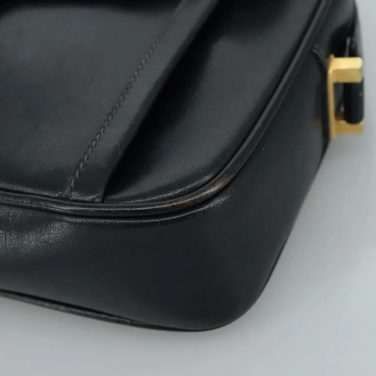 GUCCI Shoulder Bag Leather Navy Gold fm4236