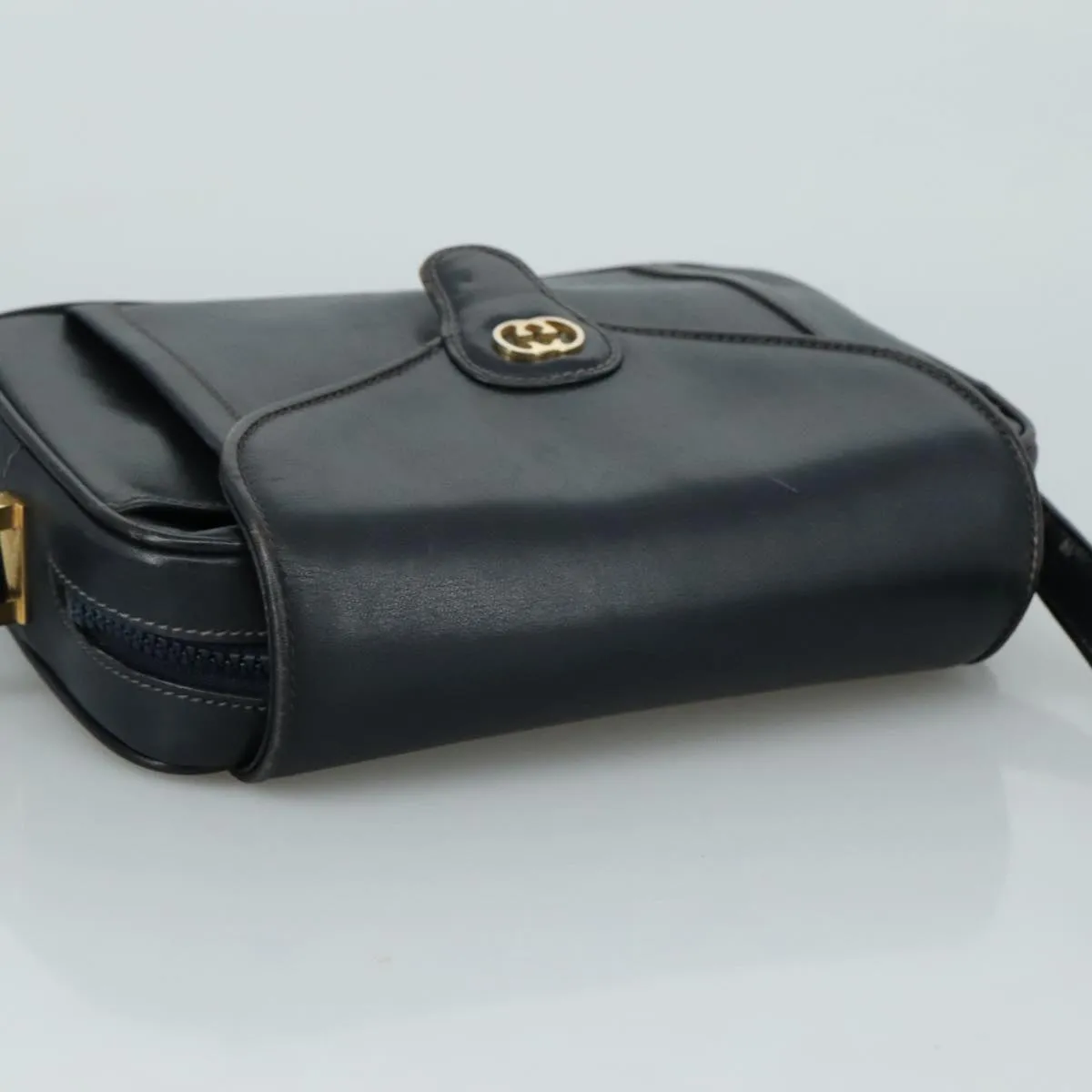 GUCCI Shoulder Bag Leather Navy Gold fm4236