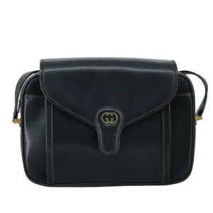 GUCCI Shoulder Bag Leather Navy Gold fm4236