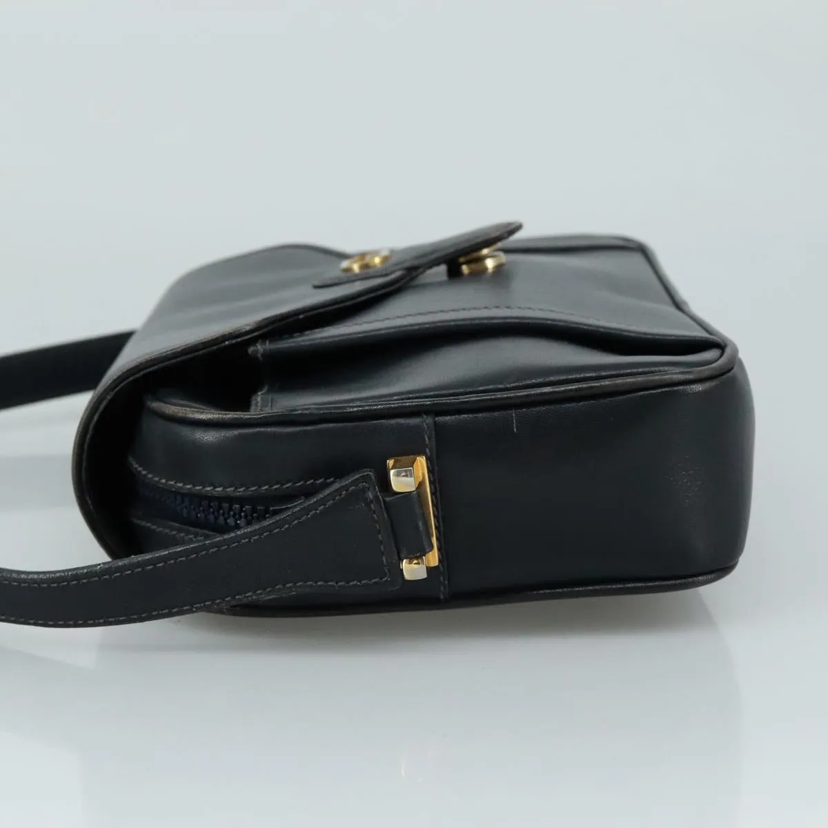 GUCCI Shoulder Bag Leather Navy Gold fm4236