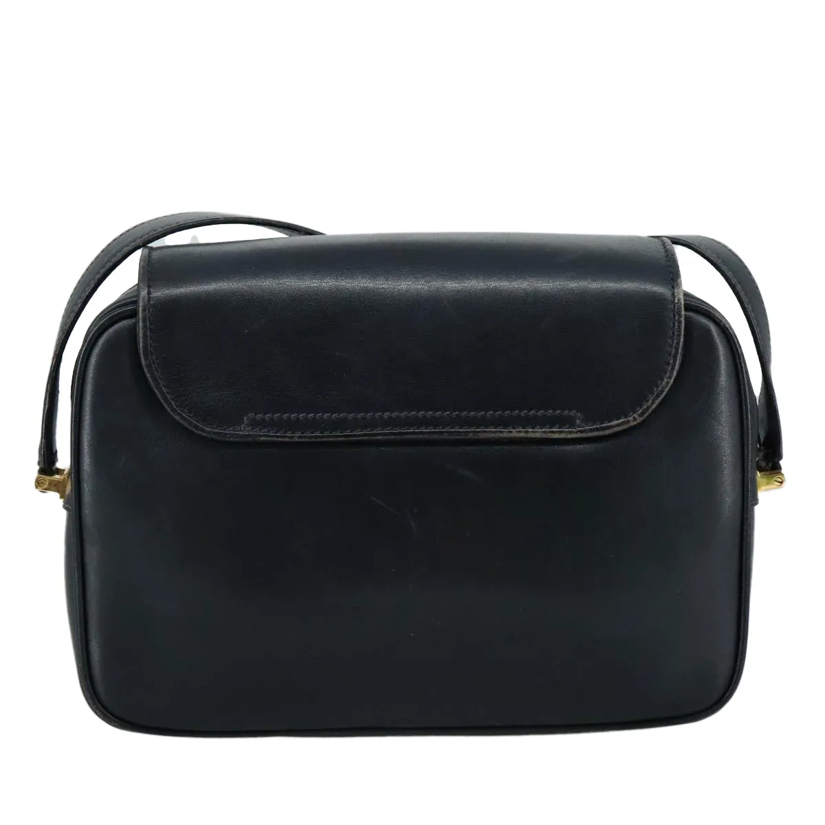 GUCCI Shoulder Bag Leather Navy Gold fm4236