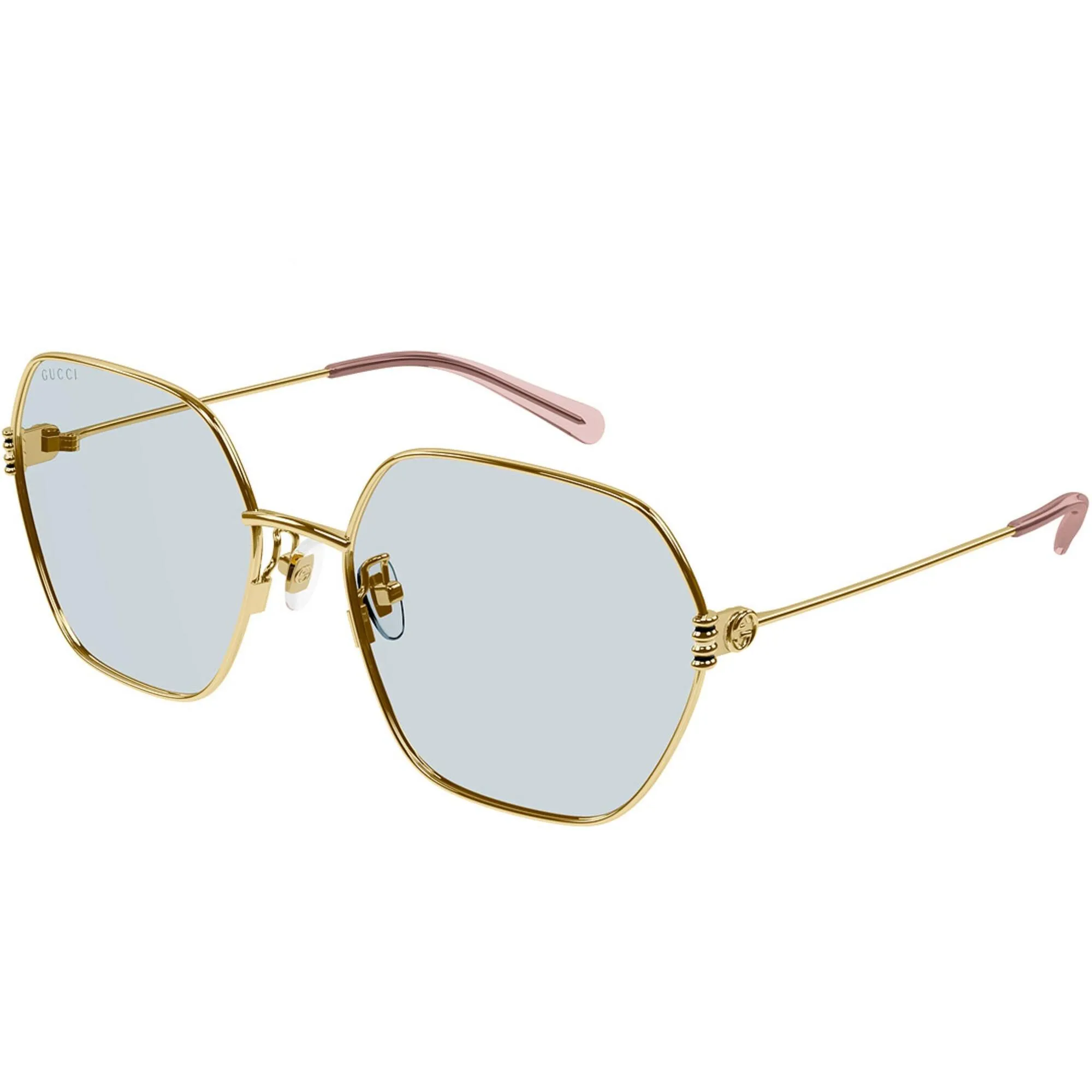 Gucci Women's Sunglasses - Gold Metal Hexagon Frame Light Blue Lens | GG1285SA 004