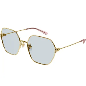Gucci Women's Sunglasses - Gold Metal Hexagon Frame Light Blue Lens | GG1285SA 004