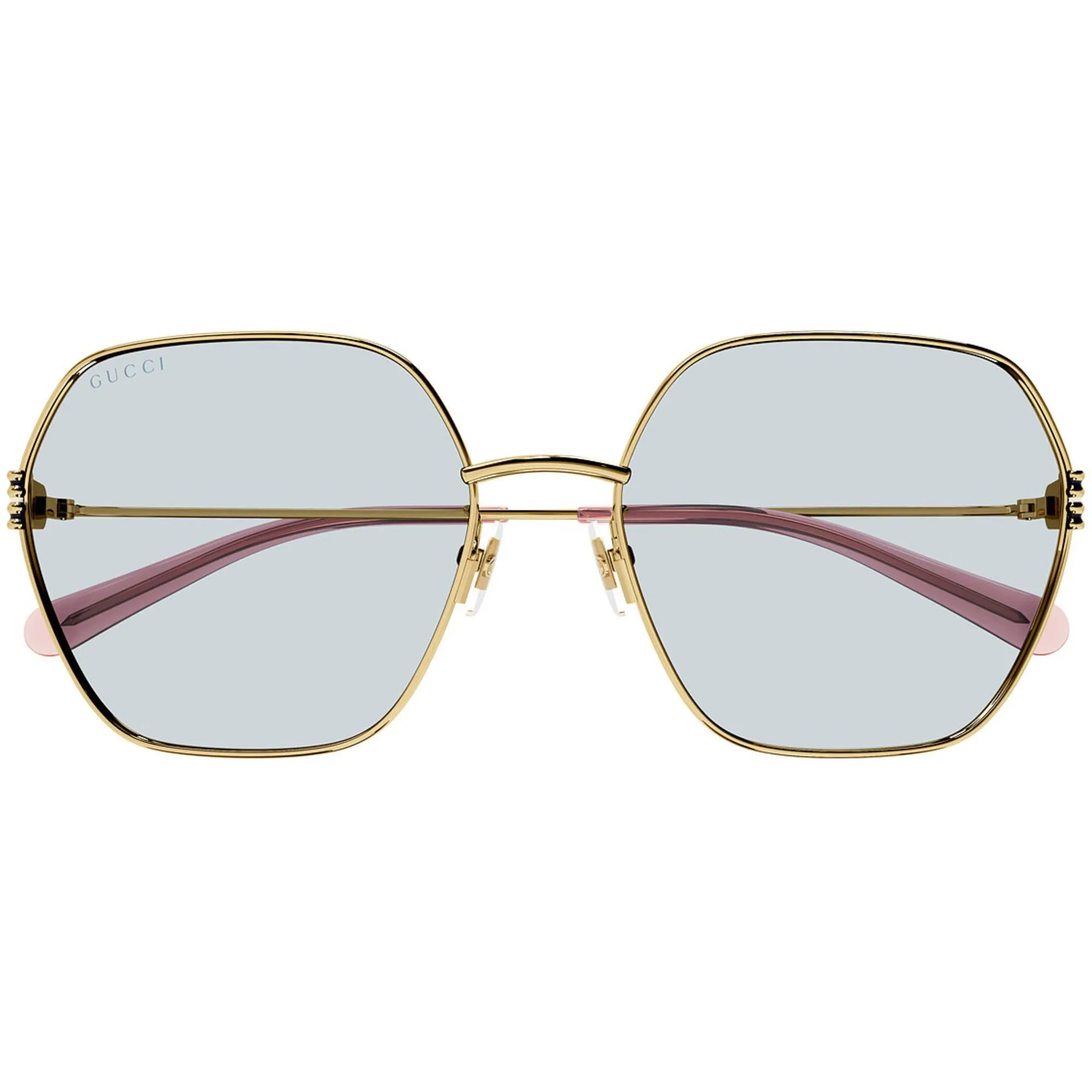 Gucci Women's Sunglasses - Gold Metal Hexagon Frame Light Blue Lens | GG1285SA 004