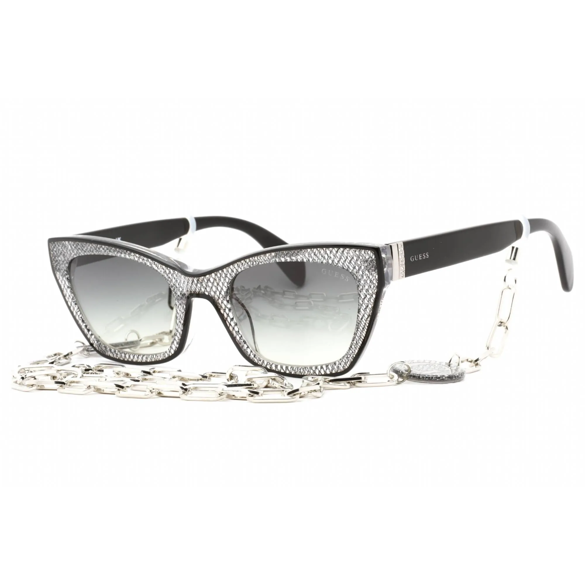Guess Women's Sunglasses - Shiny Black Cat Eye Full Rim Frame Smoke Lens | GU7873 01B