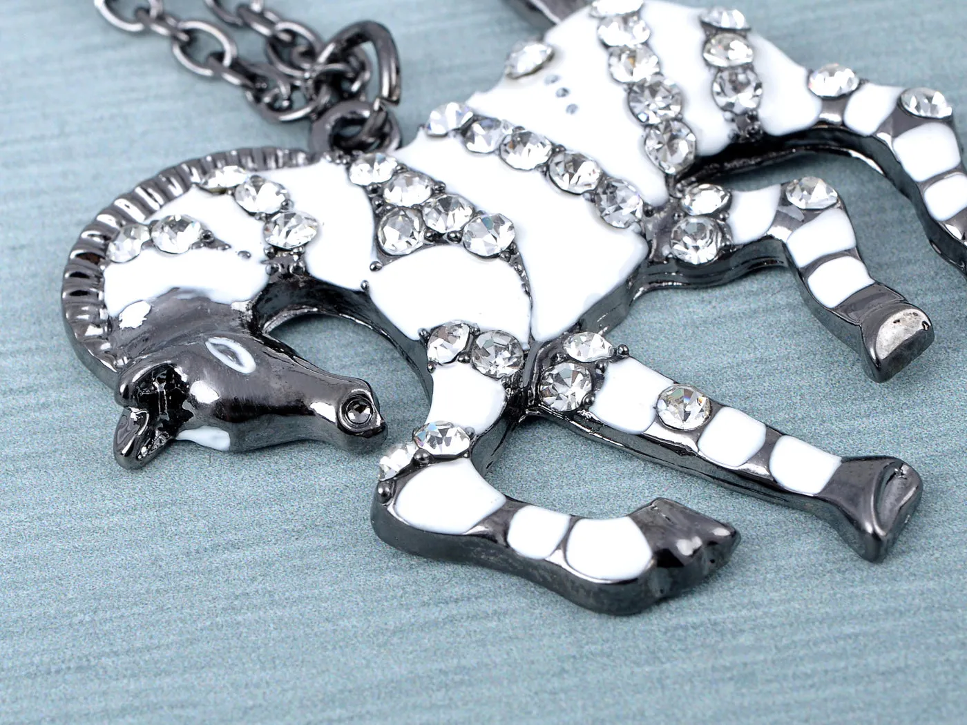 Gun White Striped Zebra Horse Pendant Necklace