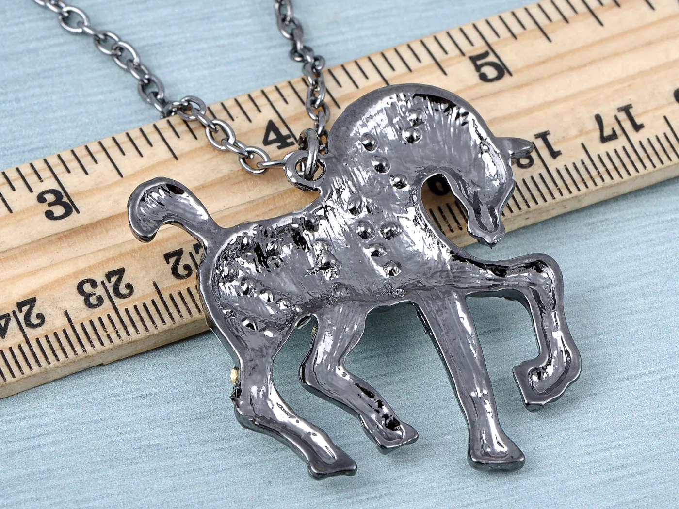 Gun White Striped Zebra Horse Pendant Necklace