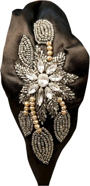 Hair Accessories -Embellished Beaded Black Satin Turban for Girls/Women