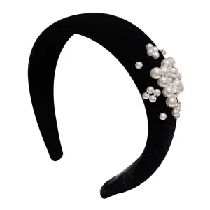 Hair Accessories Retro Irregular Size Pearl Trim Velvet Wide Edge Sponge Headband