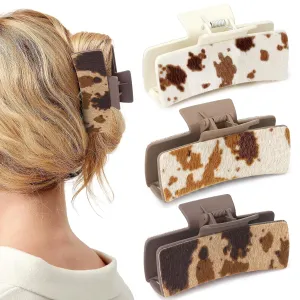 Hair Claw Clips for Women Girls Aesthetic Hair Accessories with Metal Spring Large Clip Capacity No Slip Strong Hold Claw Clips Bulk Hair Stuff for Thick Thin Long Hair Daily (Western Cowhide)