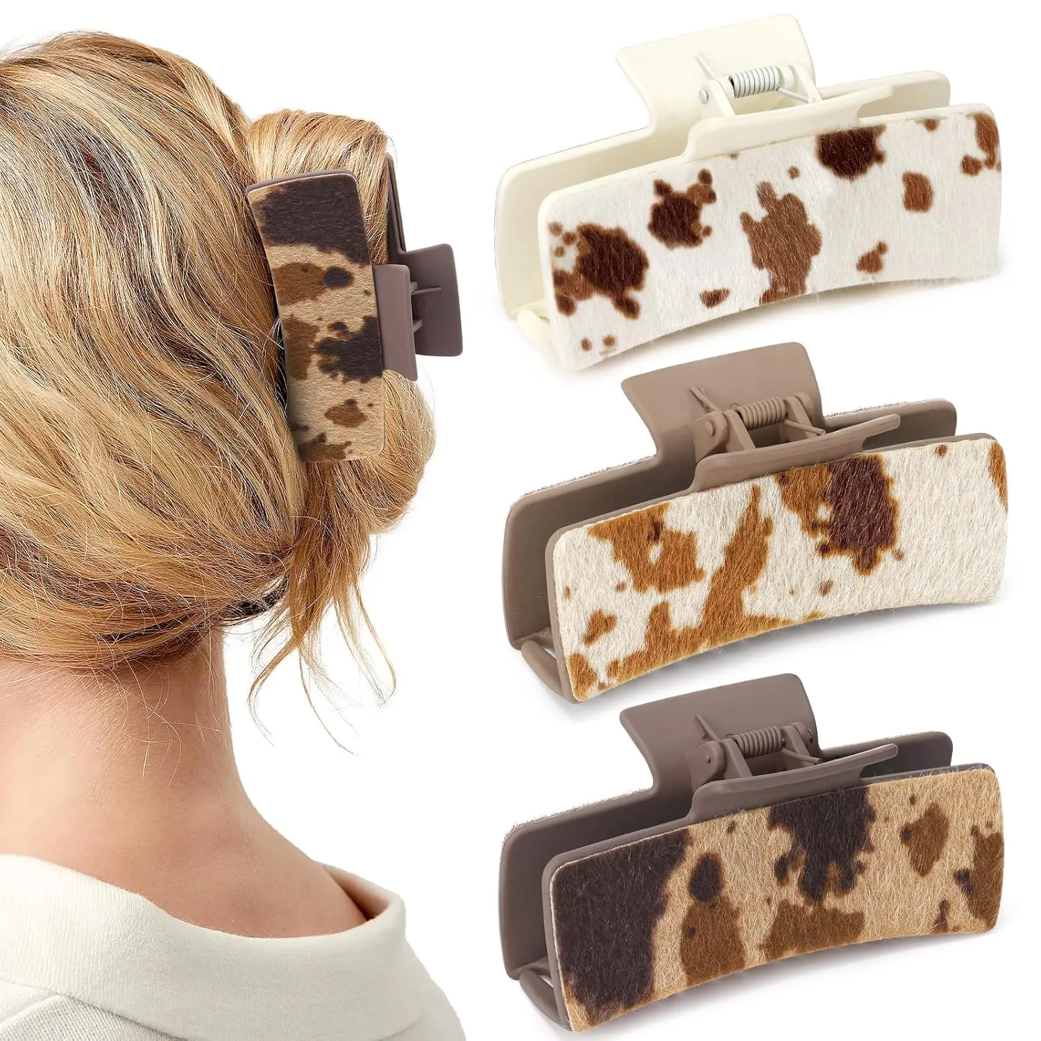 Hair Claw Clips for Women Girls Aesthetic Hair Accessories with Metal Spring Large Clip Capacity No Slip Strong Hold Claw Clips Bulk Hair Stuff for Thick Thin Long Hair Daily (Western Cowhide)