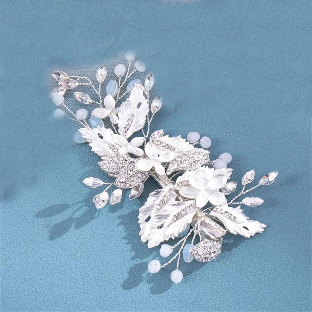 Hair Clip Headband For Women Rhinestoness Flower Hairband Bridal Wedding Hair Accessories Jewelry Hairpin Silver