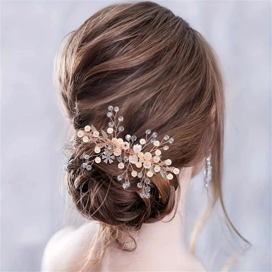 Hair Comb Clip Pin Rhinestoness Headband For Women Party Bridal Wedding Hair Accessories Jewelry Rose Gold