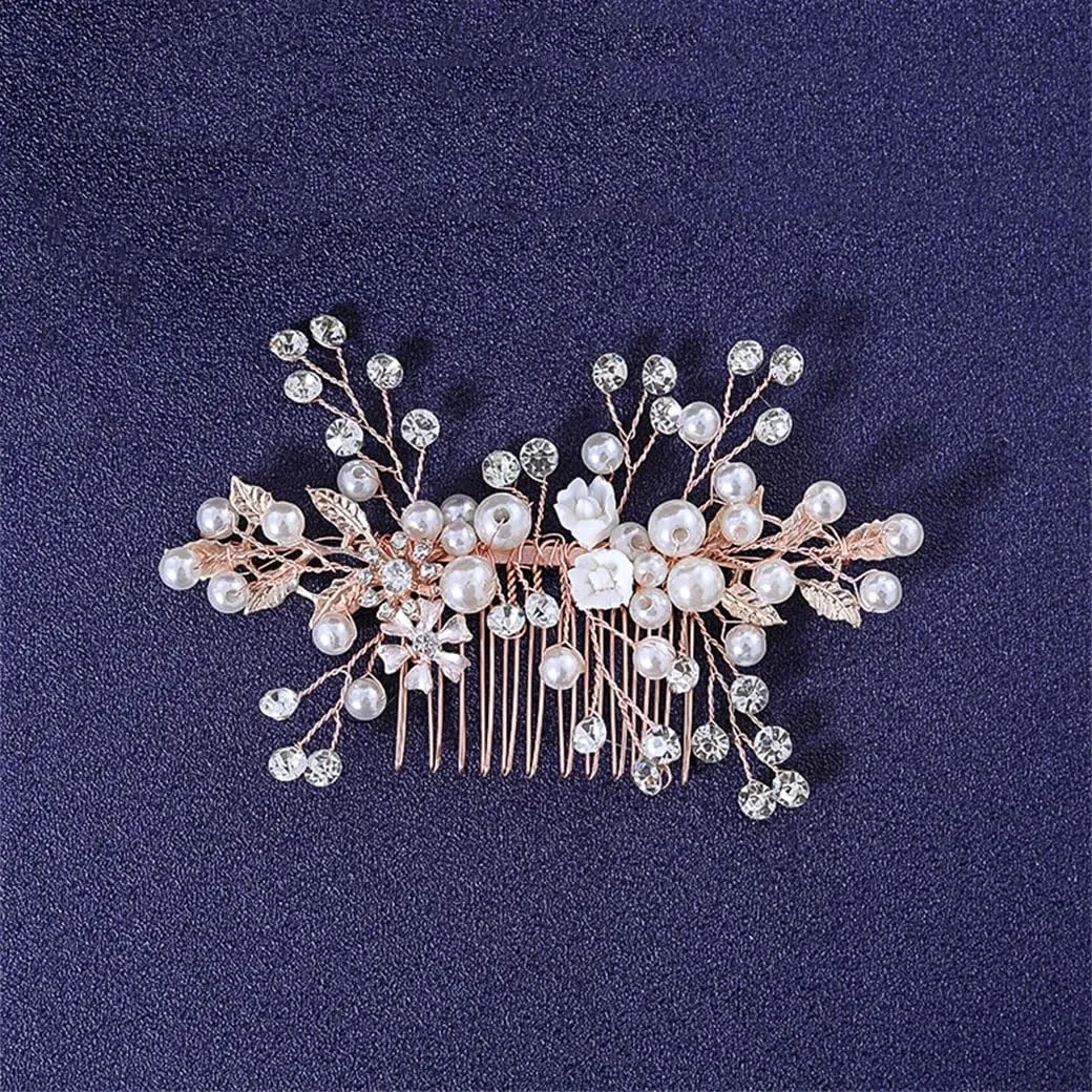 Hair Comb Clip Pin Rhinestoness Headband For Women Party Bridal Wedding Hair Accessories Jewelry Rose Gold