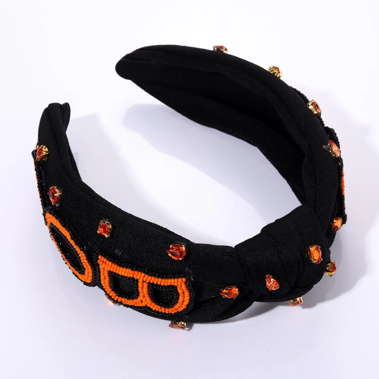 Halloween Knotted Headband for Women Crystal Pumpkin Candy Corn Houndstooth Hairband Halloween Hair Accessories Gift