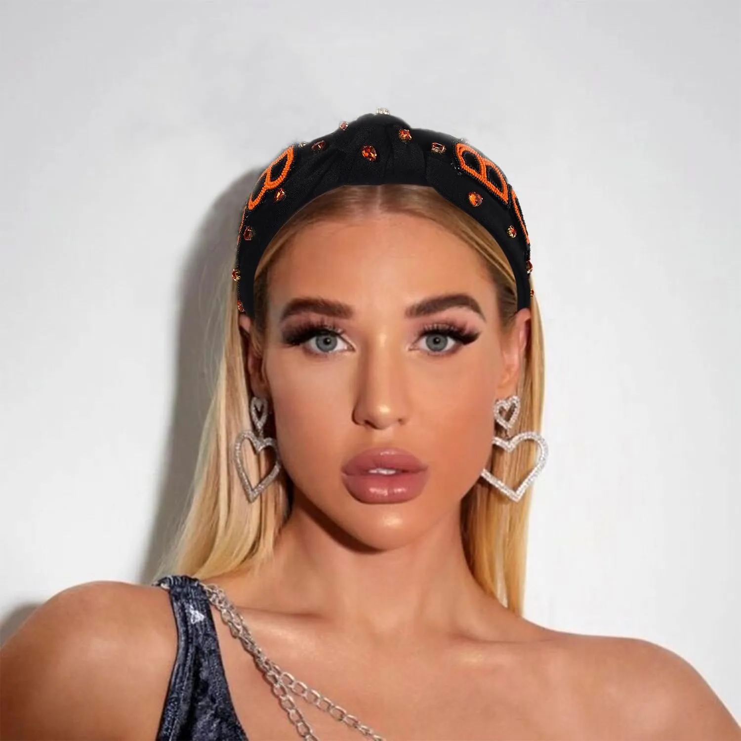 Halloween Knotted Headband for Women Crystal Pumpkin Candy Corn Houndstooth Hairband Halloween Hair Accessories Gift