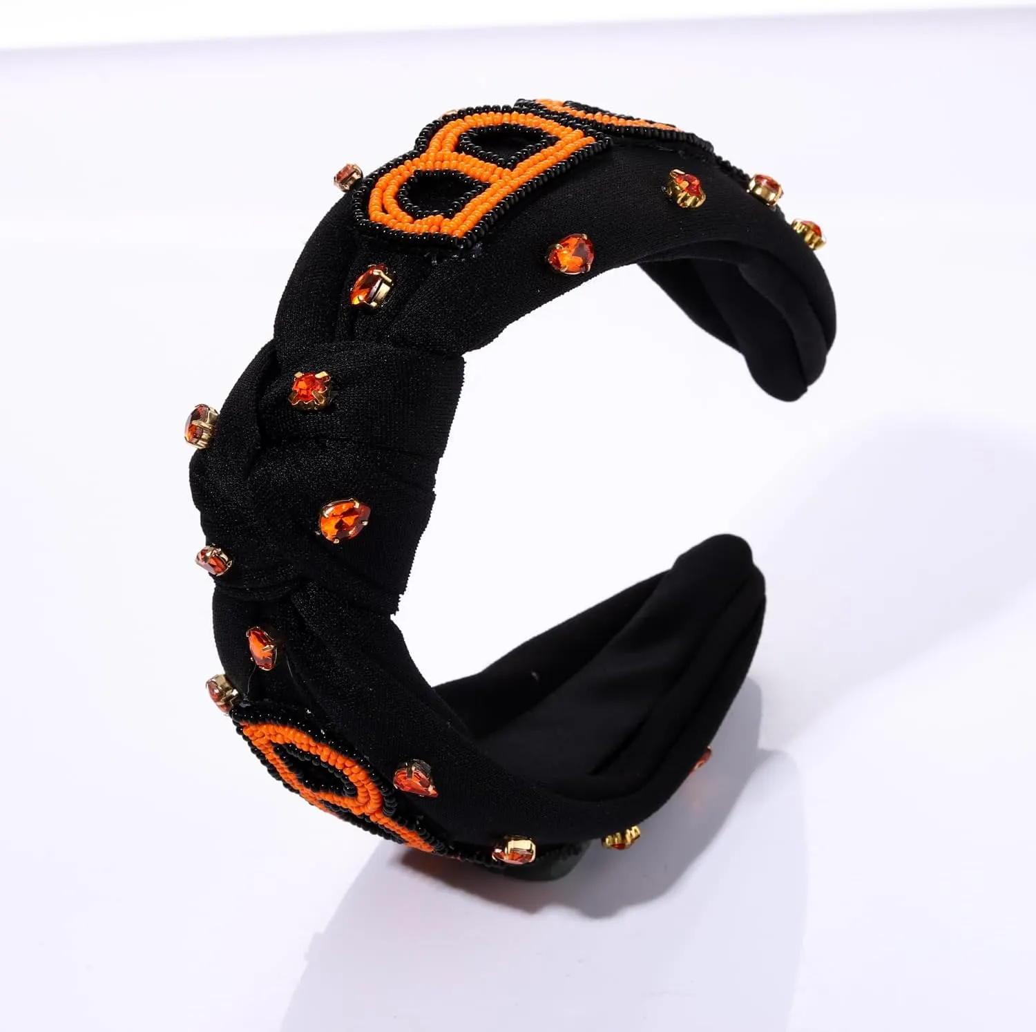 Halloween Knotted Headband for Women Crystal Pumpkin Candy Corn Houndstooth Hairband Halloween Hair Accessories Gift