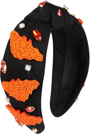 Halloween Knotted Headband for Women Crystal Pumpkin Candy Corn Houndstooth Hairband Halloween Hair Accessories Gift