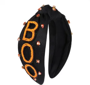 Halloween Knotted Headband for Women Crystal Pumpkin Candy Corn Houndstooth Hairband Halloween Hair Accessories Gift