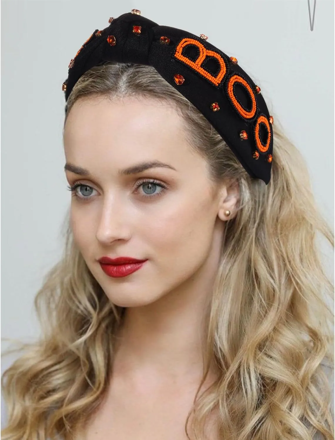 Halloween Knotted Headband for Women Crystal Pumpkin Candy Corn Houndstooth Hairband Halloween Hair Accessories Gift
