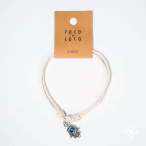 Hamsa Hand Evil Eye Anklet - Cream