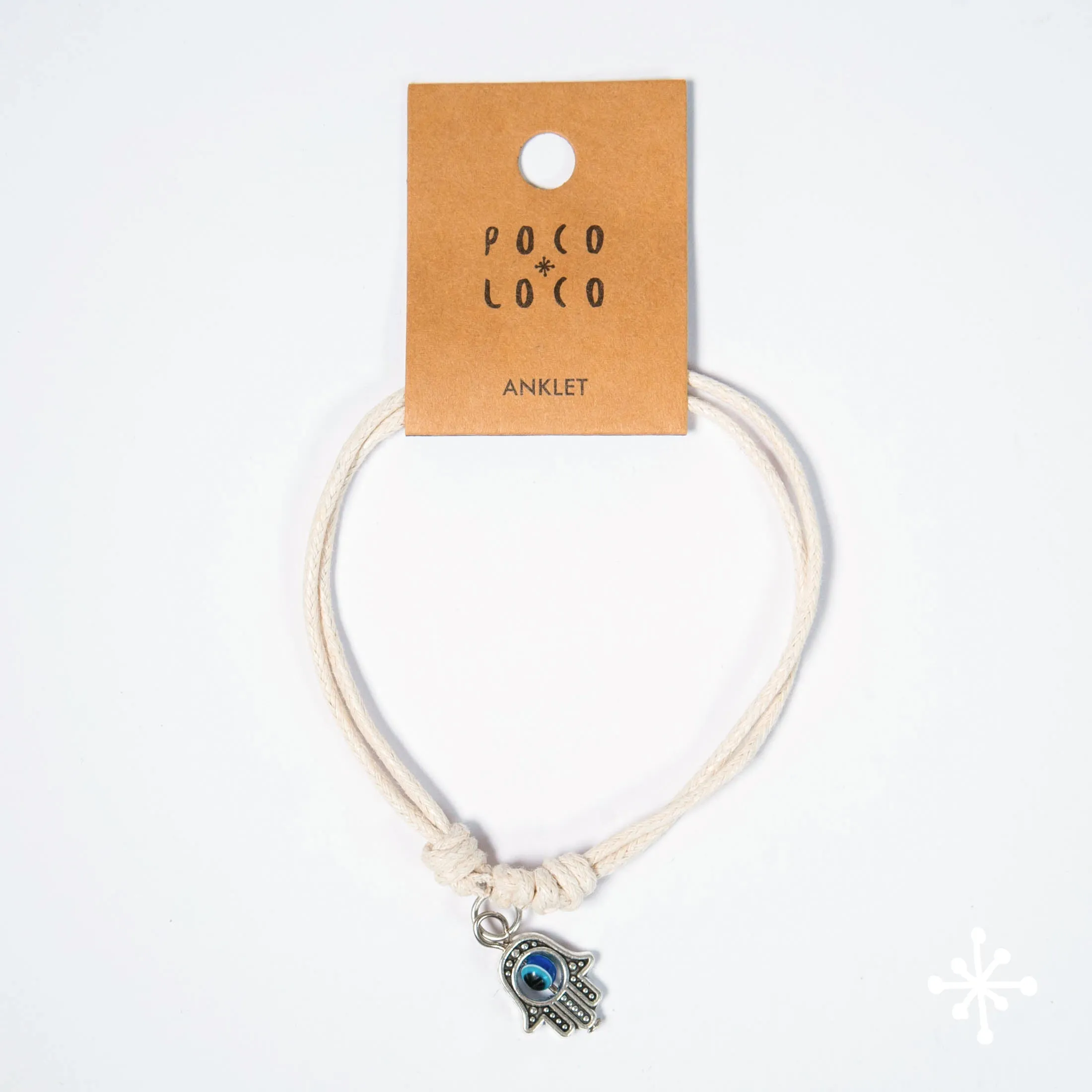 Hamsa Hand Evil Eye Anklet - Cream