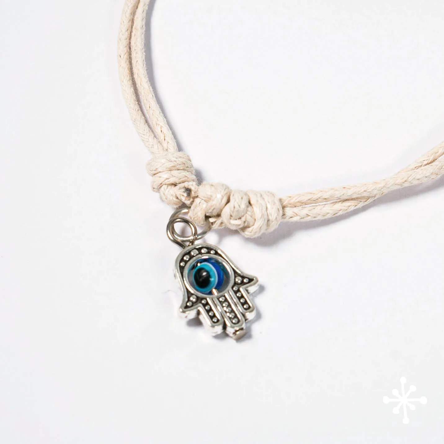 Hamsa Hand Evil Eye Anklet - Cream