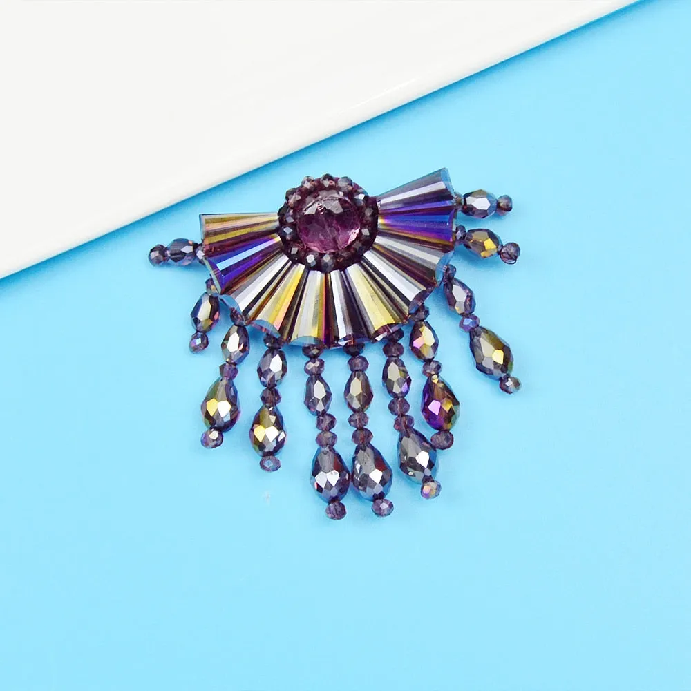 Handmade Crystal Bead Braid Fan Brooches For Women And Men